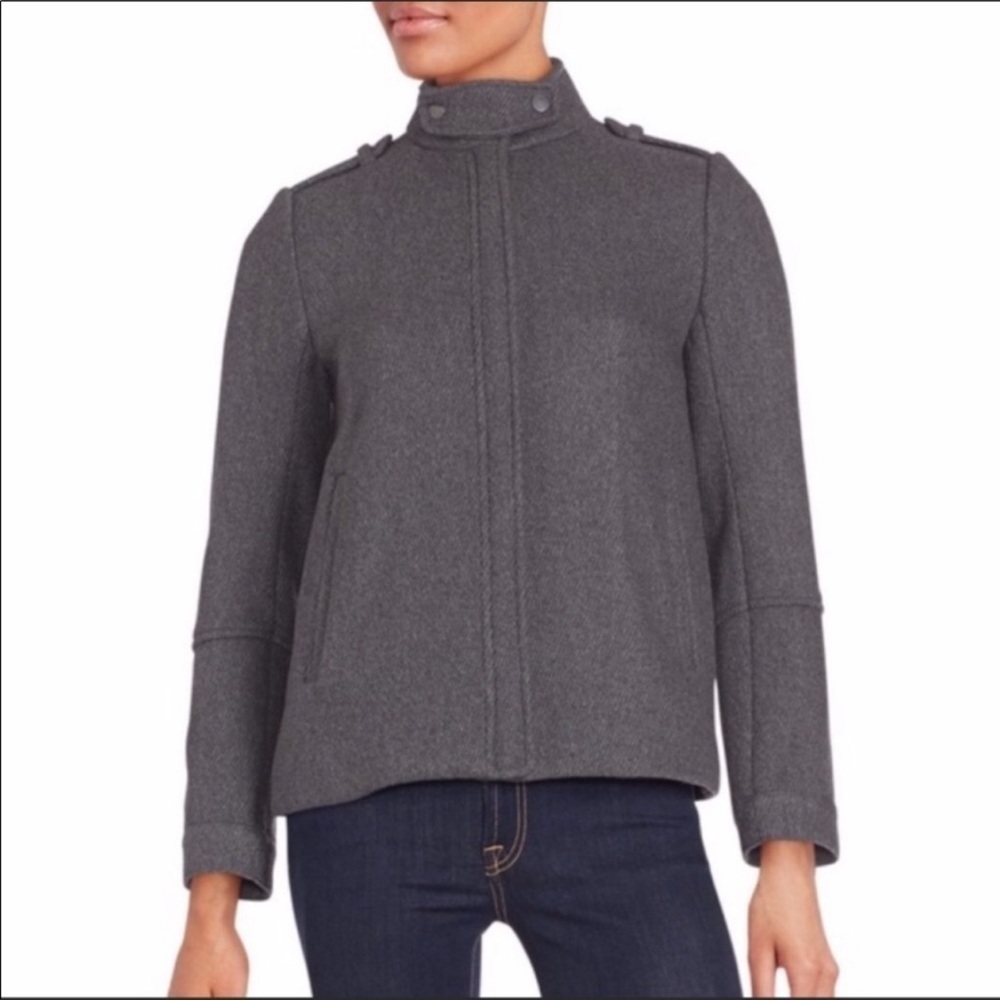 Vince Moto Twill Wool Zip Up Jacket Pleated Back